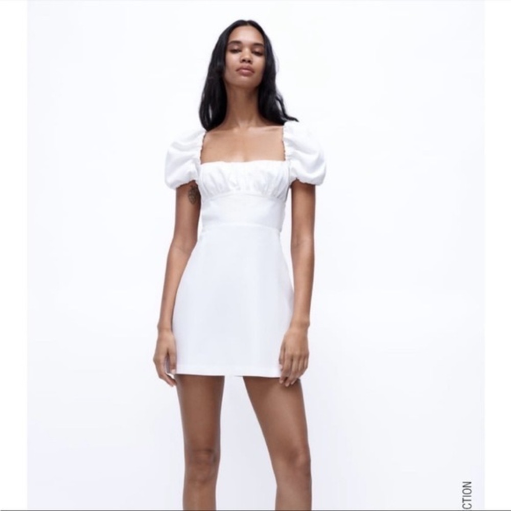 ZARA white puff sleeve mini dress